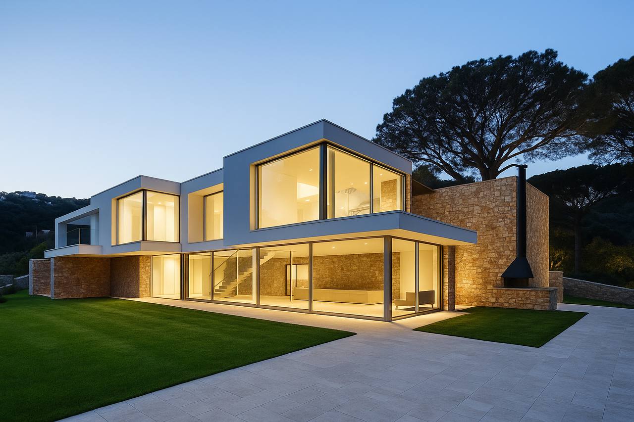 Casa Los Andes, casa moderna con piedra y grandes ventanales