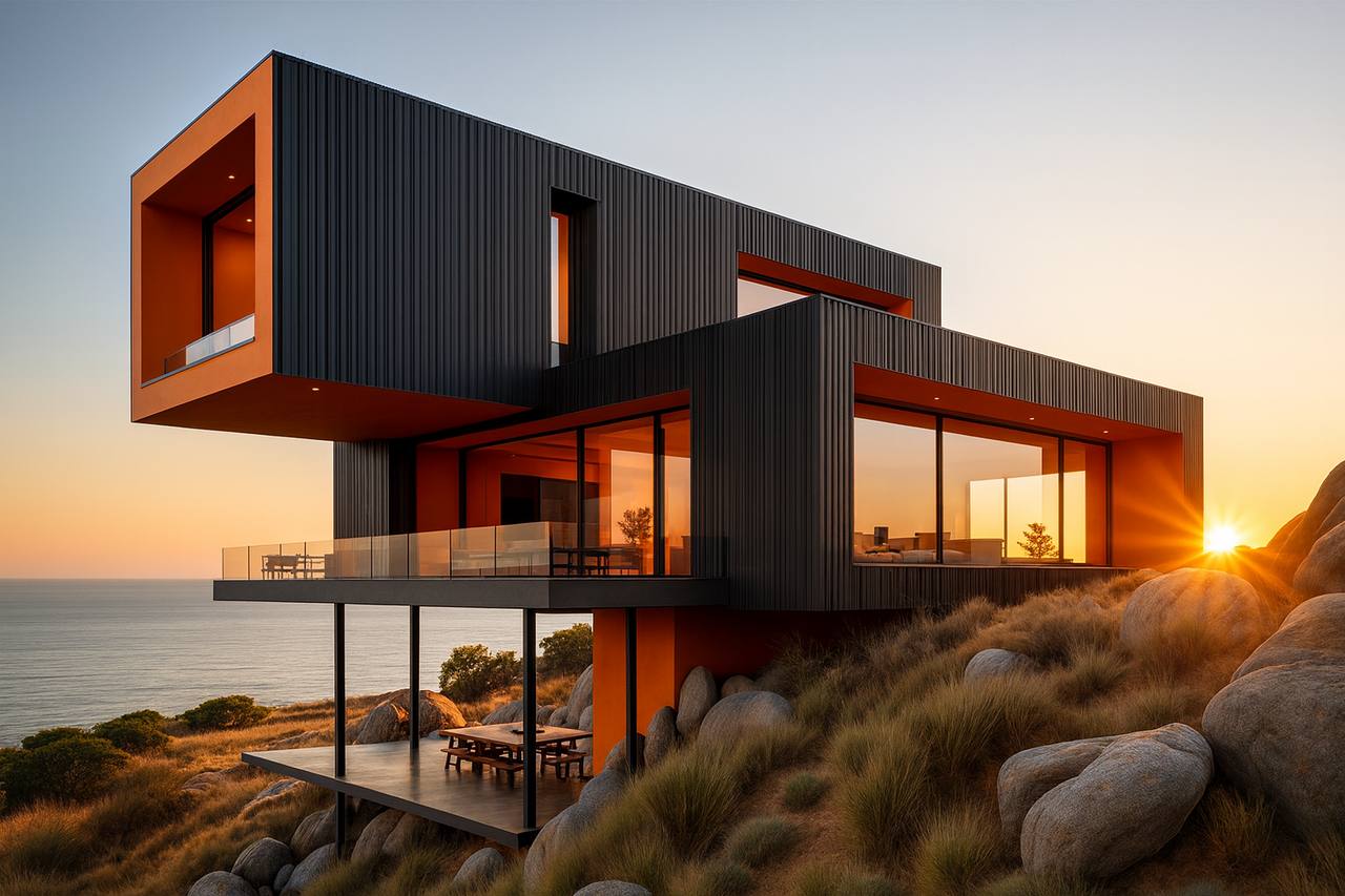 Casa Roca, volumen contemporáneo sobre un paisaje costero